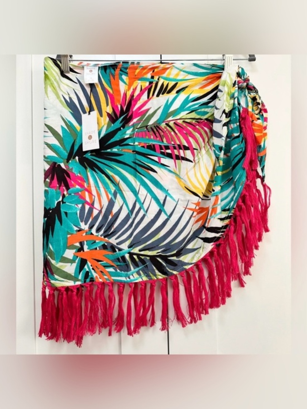 Vibrant tropical swimsuit sarong coverup with pink fringe NEW! FIRM Reduced!